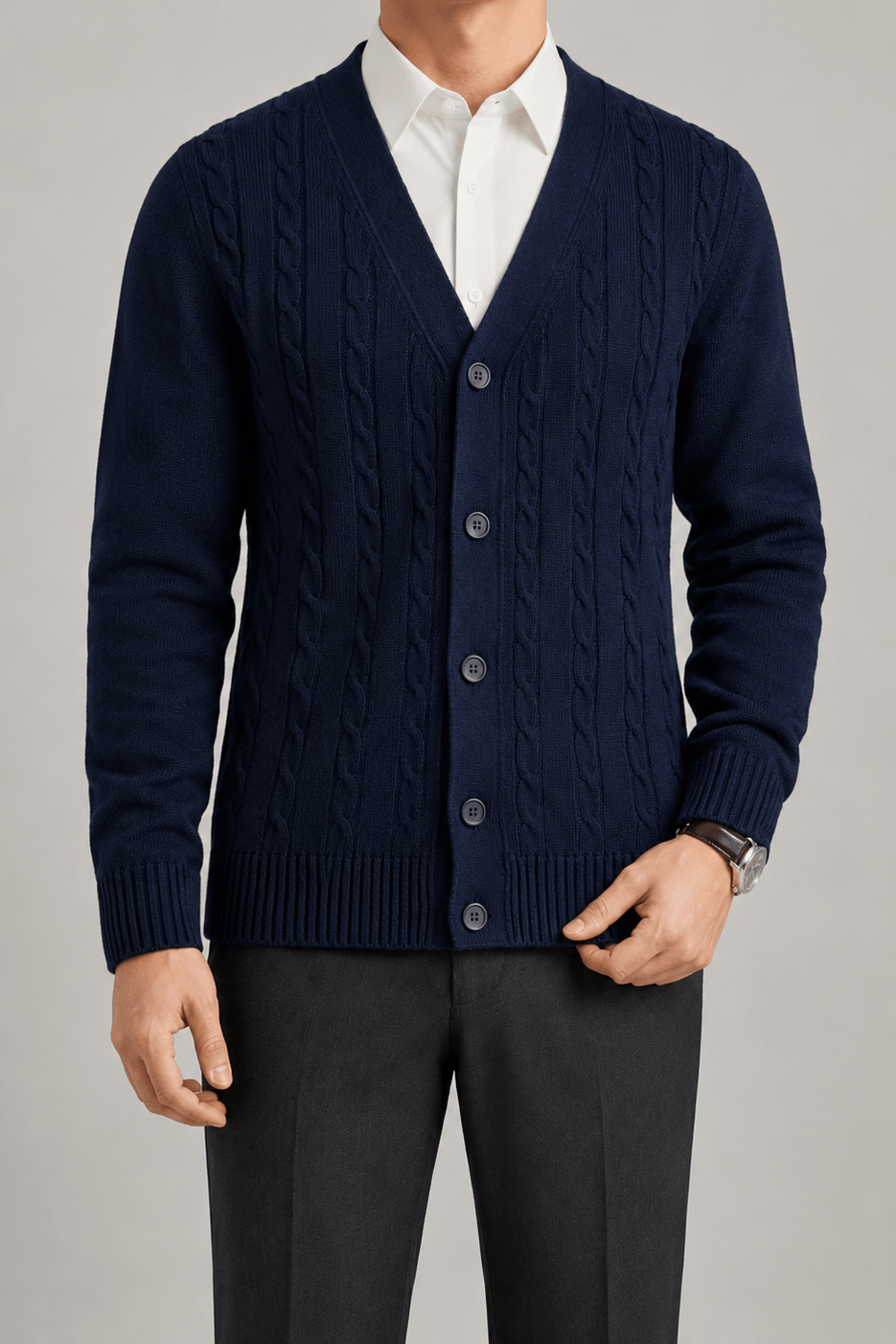 Men's Cable Knit Cardigan | V-Neck & Button Front