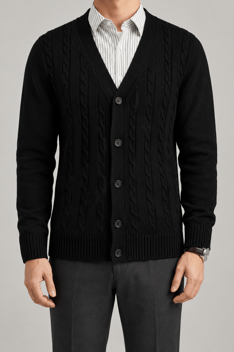 Men's Cable Knit Cardigan | V-Neck & Button Front