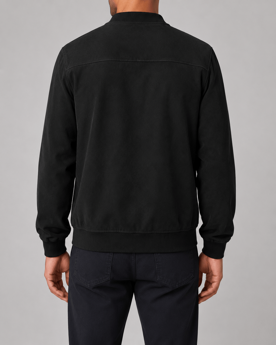 Men's Bomber Jacket with Full Zip Fastening and Ribbed Collar, Cuffs and Hem