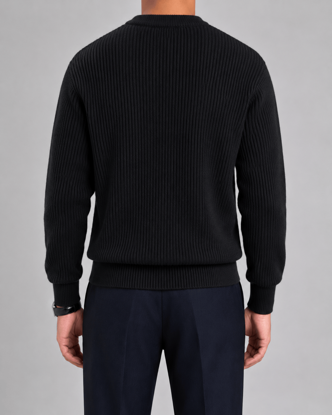 Relaxed Fit Crewneck Jumper for Man with Ribbed Cuffs and Dropped Shoulders