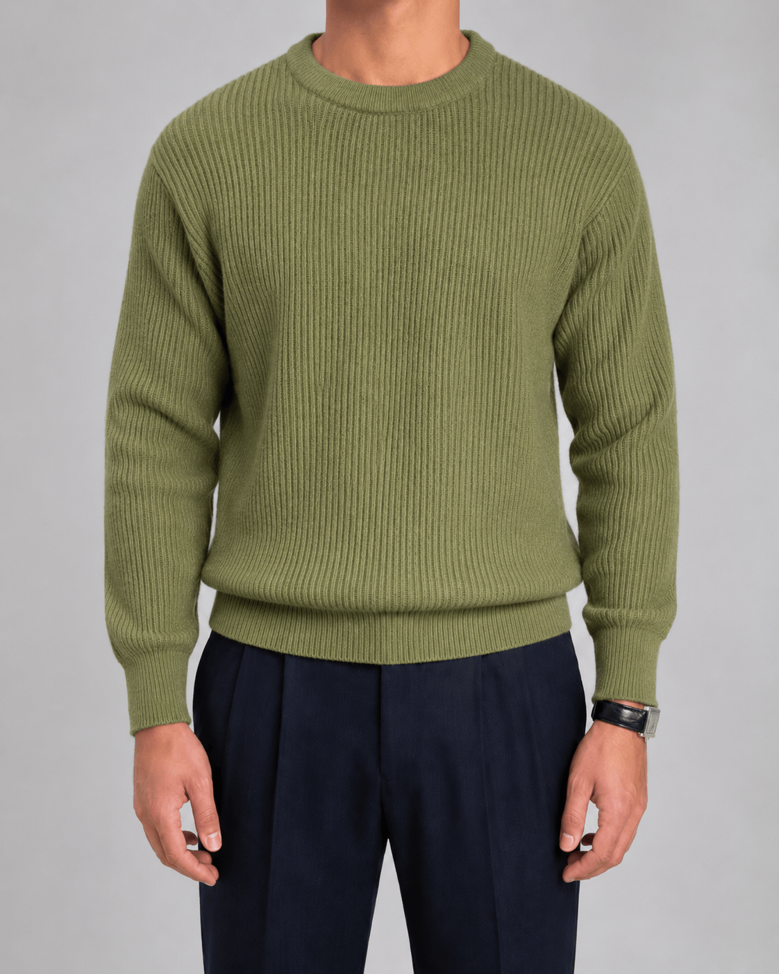 Relaxed Fit Crewneck Jumper for Man with Ribbed Cuffs and Dropped Shoulders