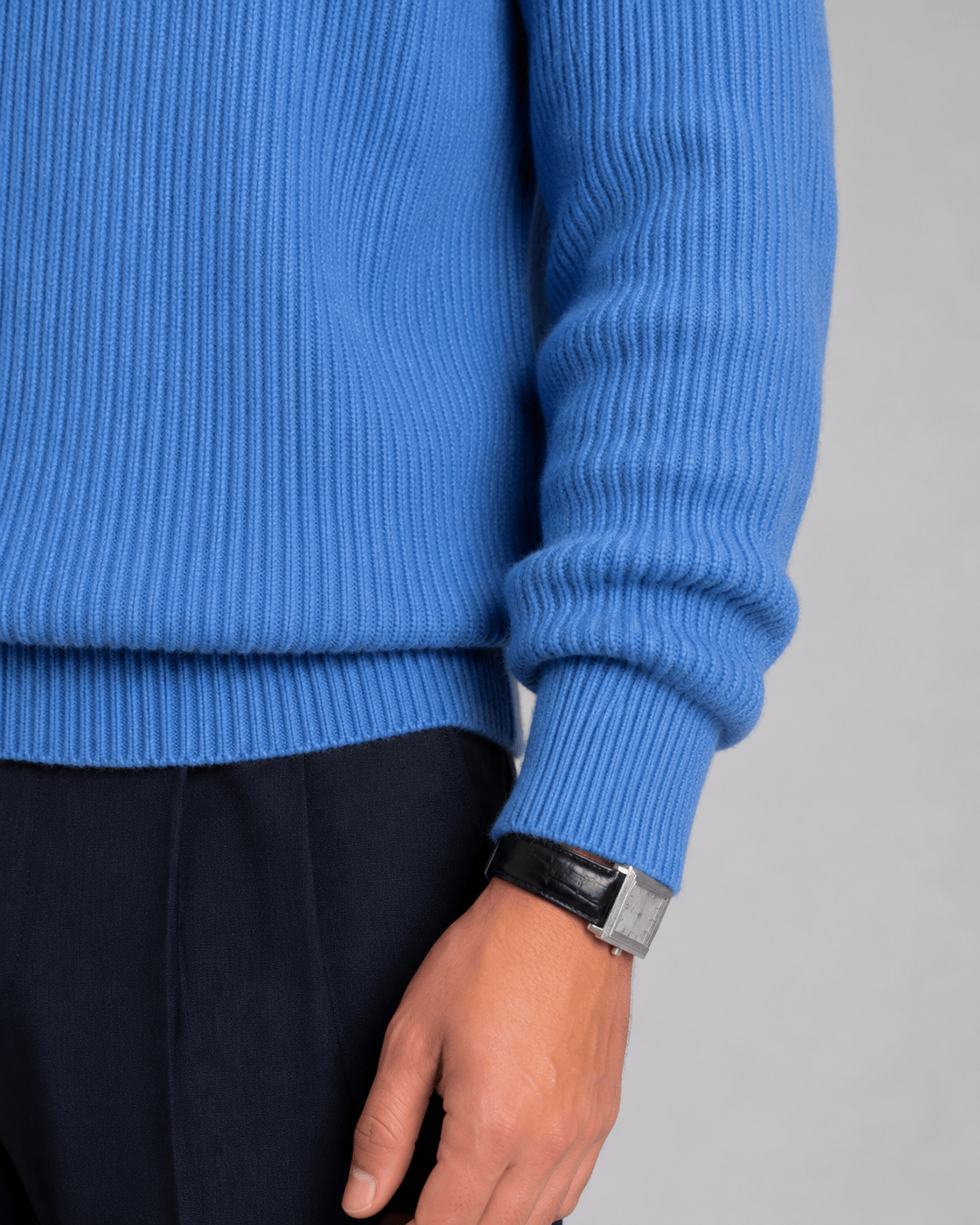 Relaxed Fit Crewneck Jumper for Man with Ribbed Cuffs and Dropped Shoulders