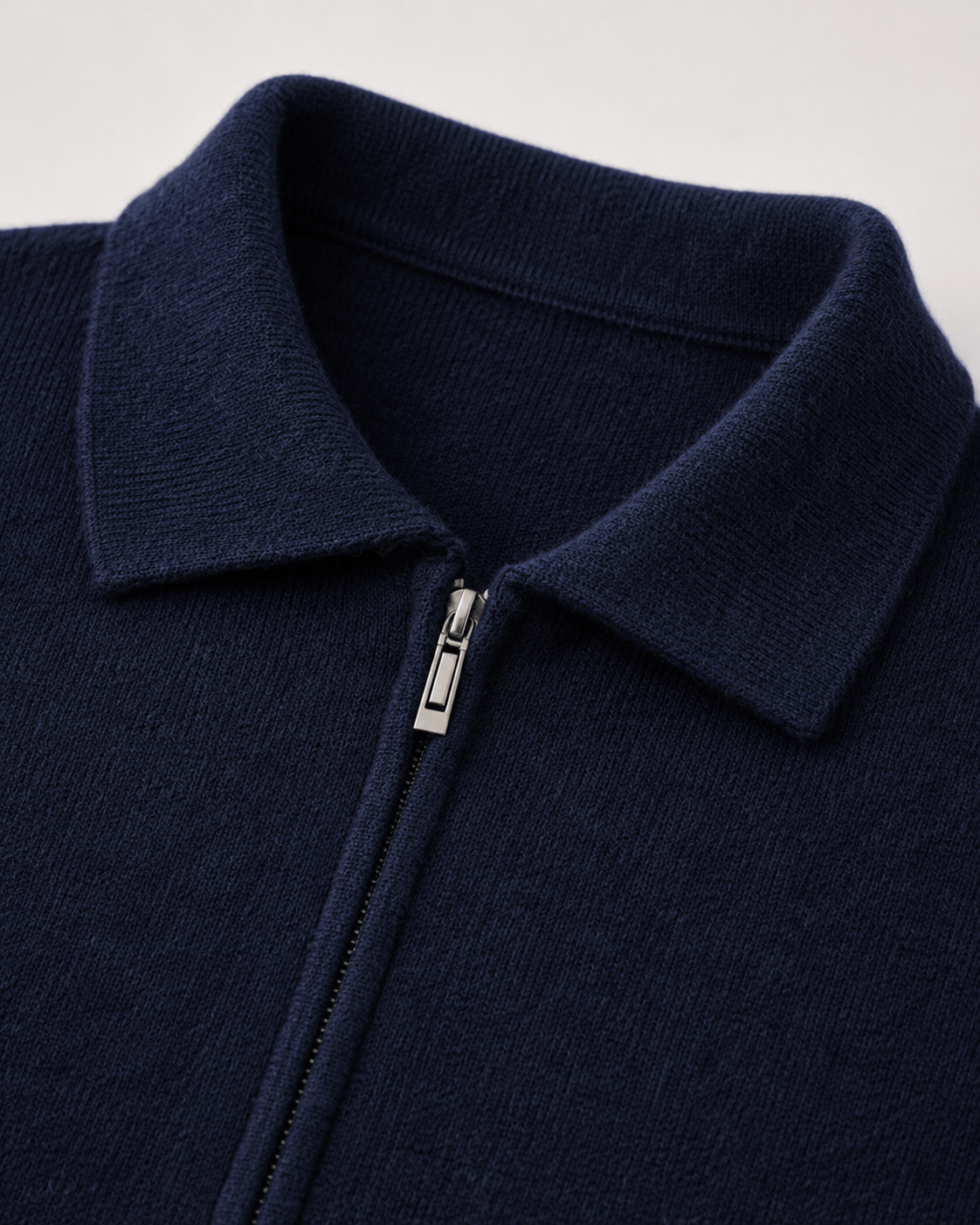 Men's Quarter Zip Cardigan with Point Collar and Ribbed Cuffs