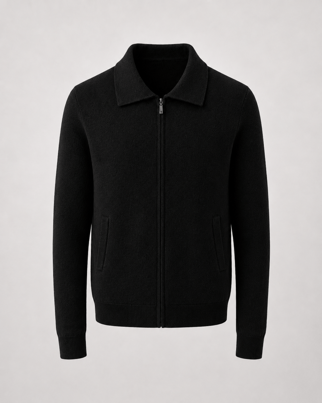 Men's Quarter Zip Cardigan with Point Collar and Ribbed Cuffs