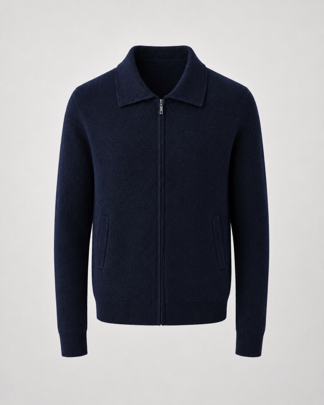 Men's Quarter Zip Cardigan with Point Collar and Ribbed Cuffs