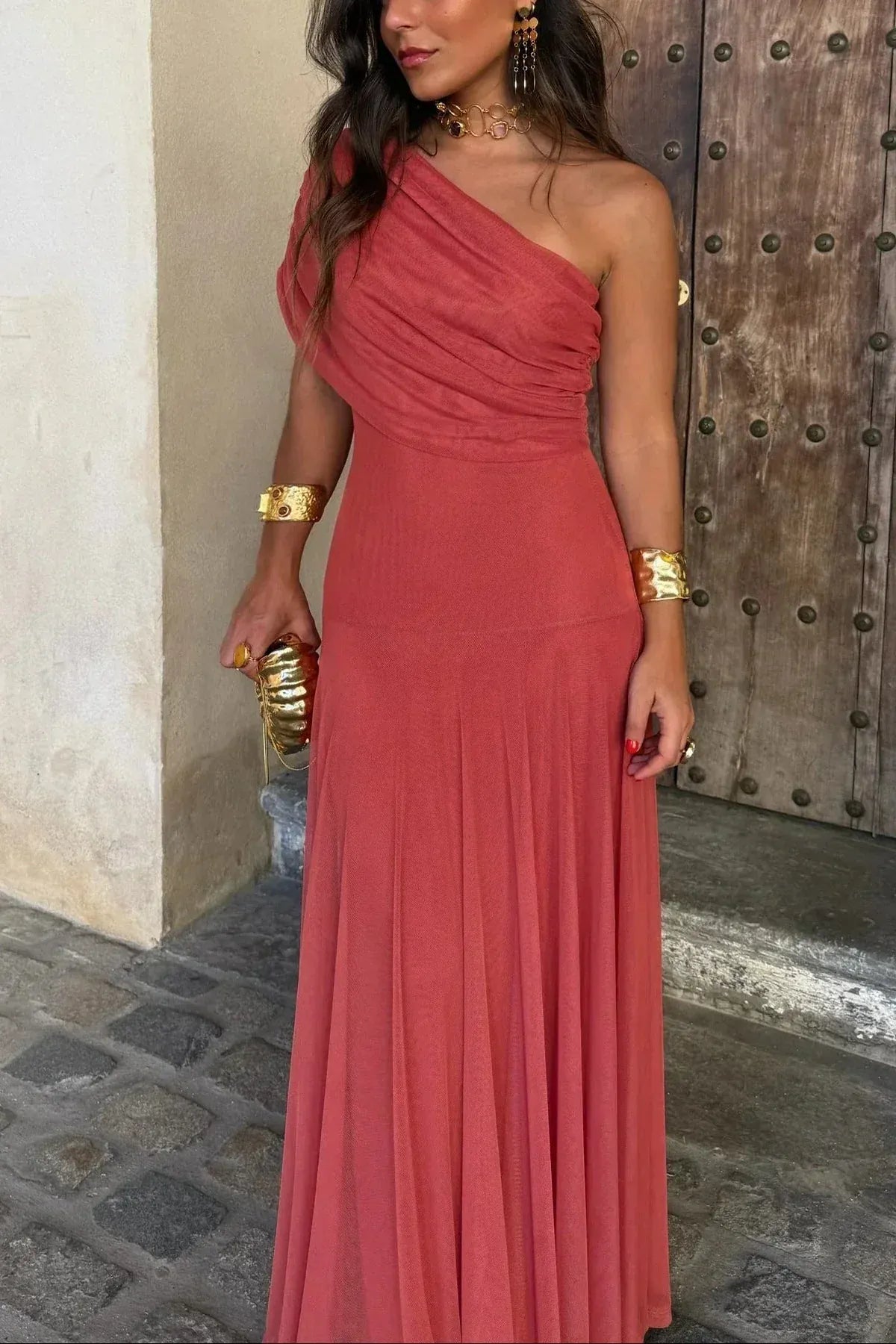 Women's Pleated One Shoulder Dress | Maxi