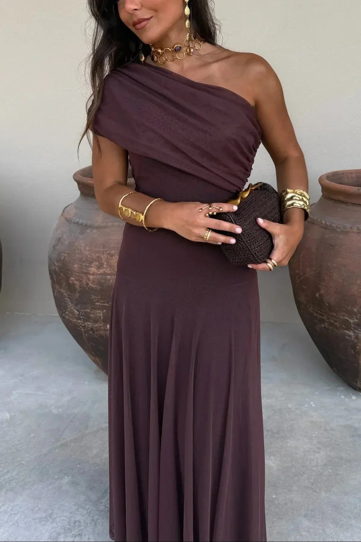Women's Pleated One Shoulder Dress | Maxi