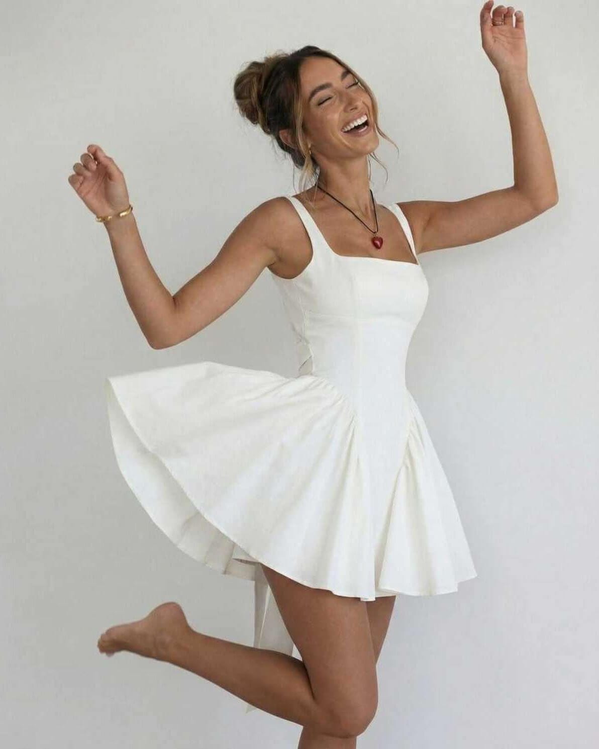 Mini Dress Women | Square Neck & Flared Skirt