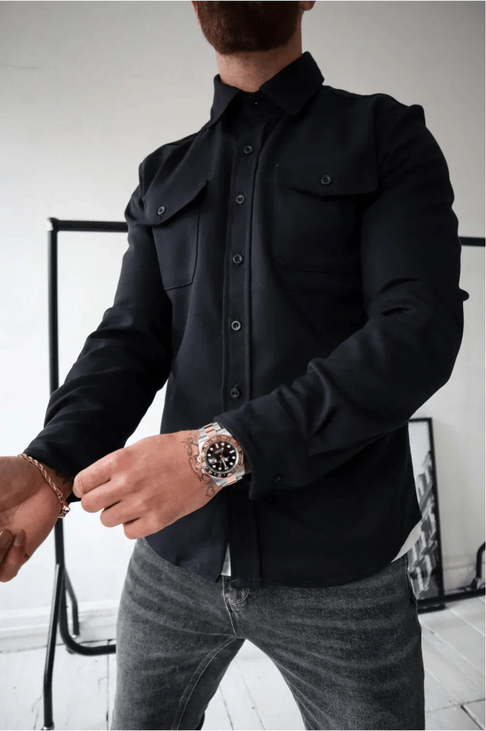 Men's Button Down Shirt Jacket | Double Pocket