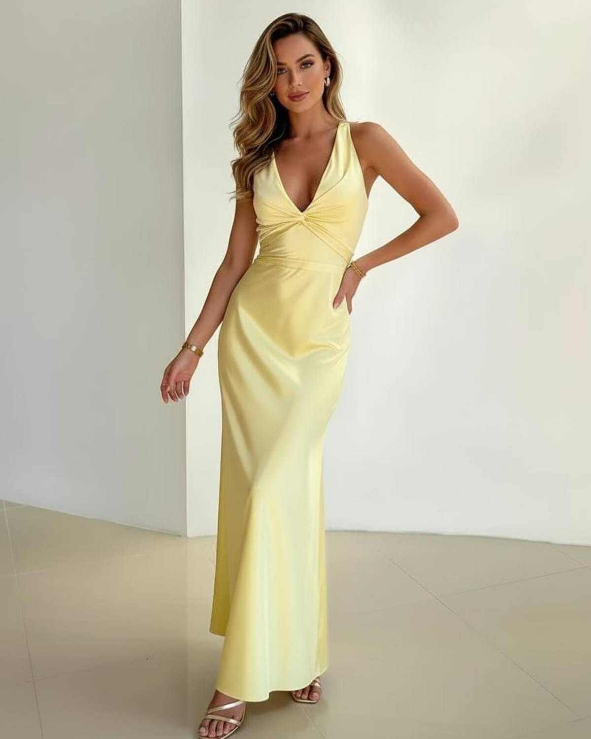 Wedding Guest Dress Women Maxi | Deep V-Neck & Twist Detail