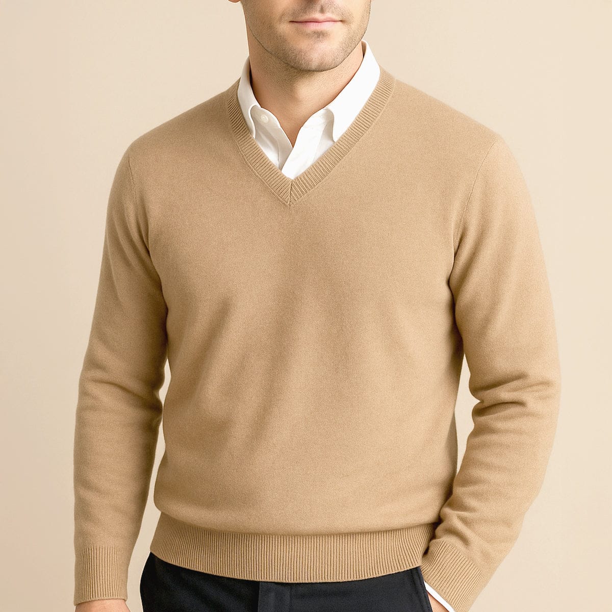 Men's Knit V-Neck Jumper | Ribbed Edge Detail
