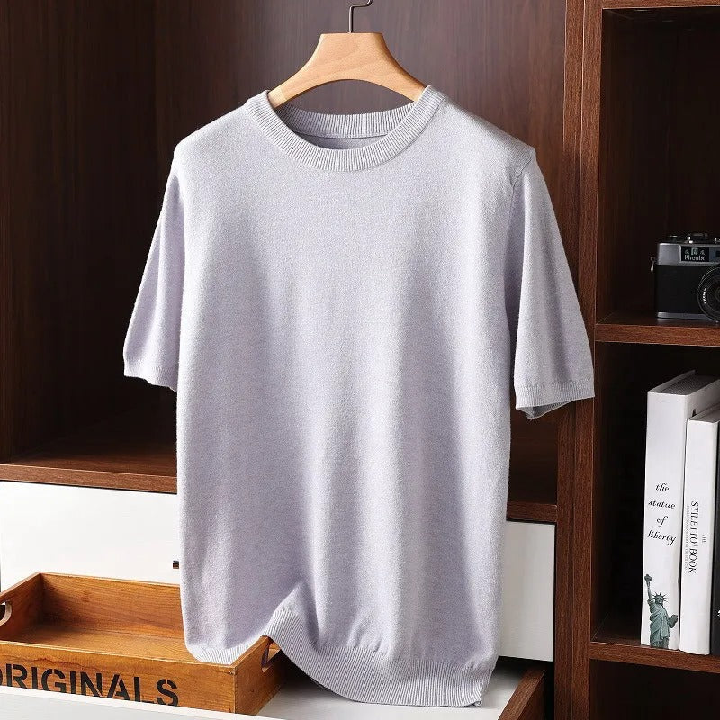Men's Cashmere T Shirt | Short Sleeve O Neck Knit Design