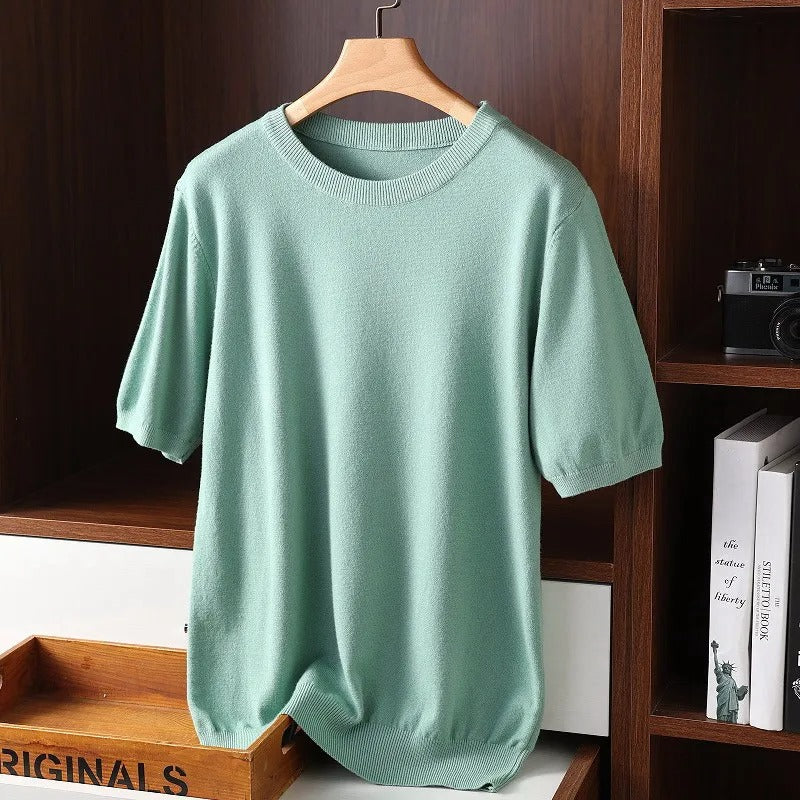 Men's Cashmere T Shirt | Short Sleeve O Neck Knit Design