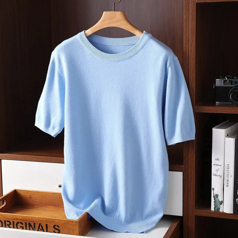 Men's Cashmere T Shirt | Short Sleeve O Neck Knit Design