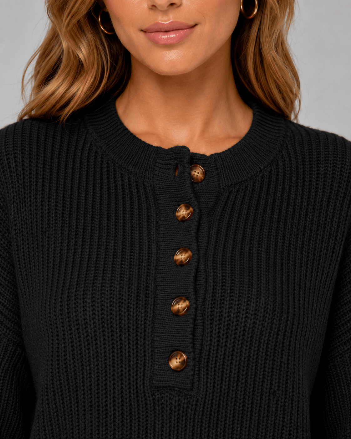 Women's Ribbed Knit Henley Jumper | Button Placket