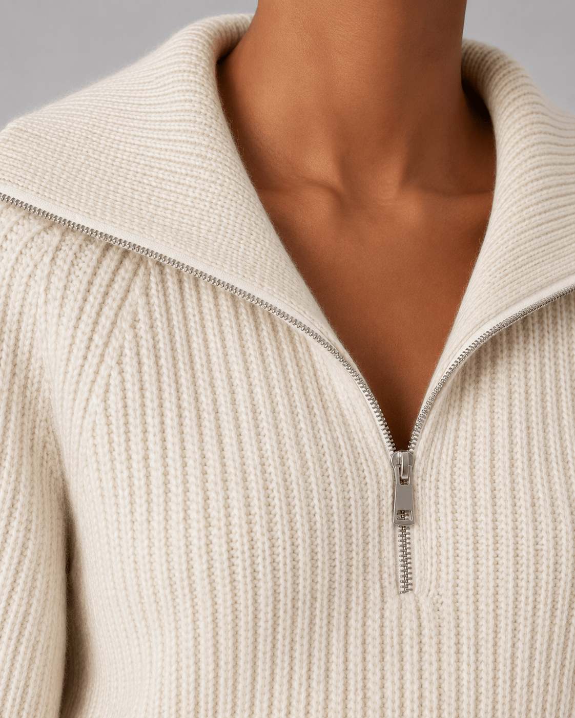 Women's Half-Zip Ribbed Jumper | Cropped Fit & Wide Collar