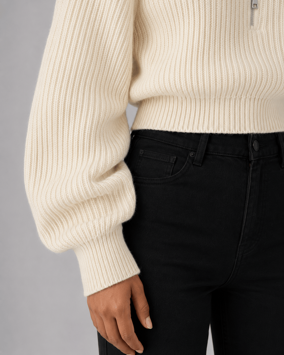 Women's Half-Zip Ribbed Jumper | Cropped Fit & Wide Collar